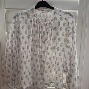 Doen Jane Blouse Red Dahlia Block Print Blouse, sz Small